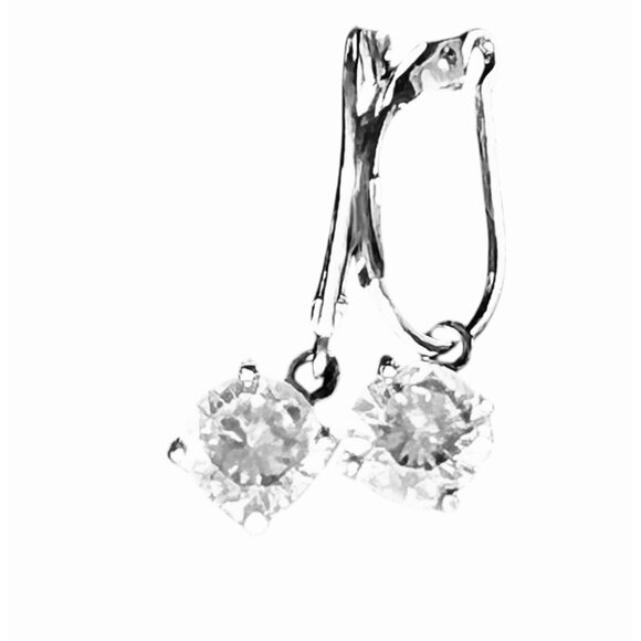 925 Sterling Silver Drop Earrings With Round-Cut CZ Stones & Lever Back Closure - Picture 2 of 10
